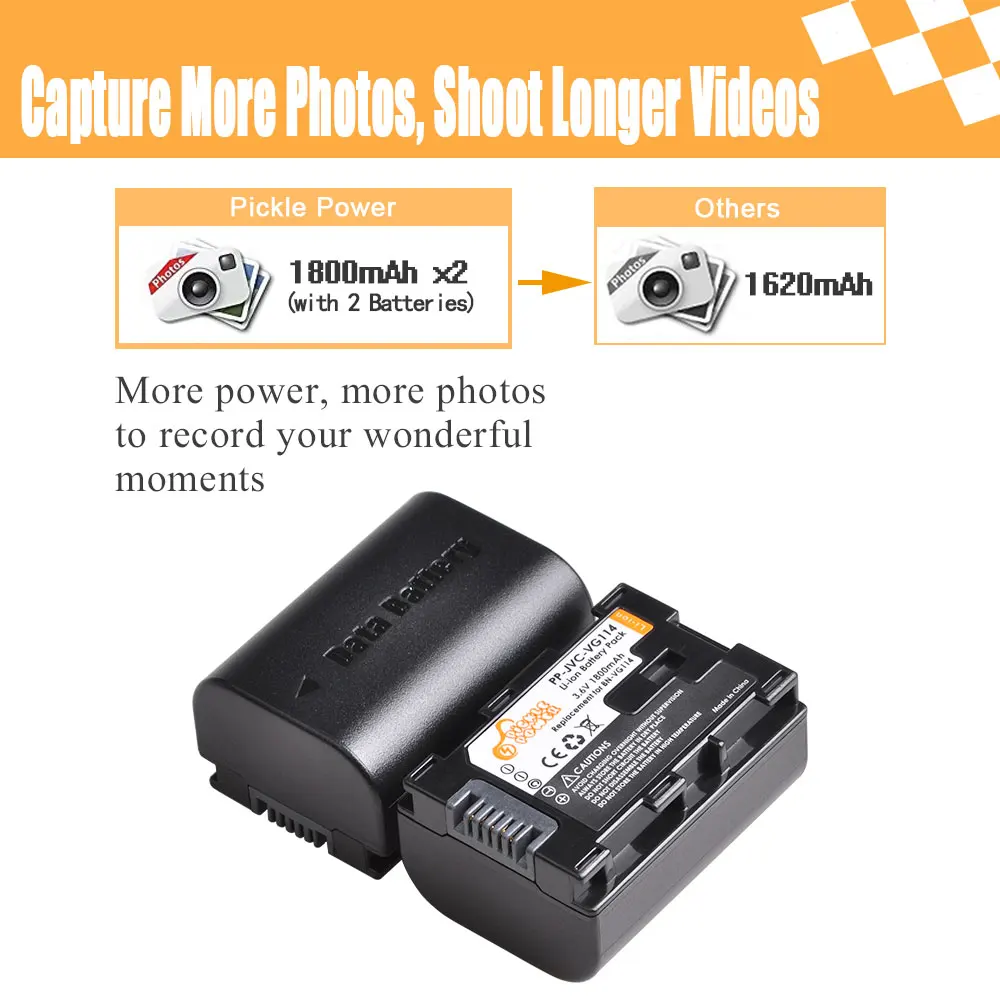 Аккумулятор для камеры 2x1800 мА · ч BN VG114 с ЖК дисплеем и USB зарядным устройством jav