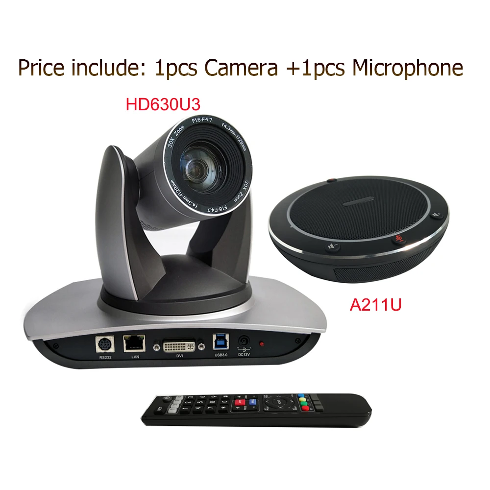 

Video Audio Conference System with IP DVI USB PTZ Camera 30x Zoom Large Lens & Mini Microphone Speakerphone System