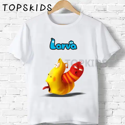 Детские корейские смешные футболки с мультяшным принтом насекомых и ларвы, детские летние футболки с круглым вырезом для мальчиков и девоч...