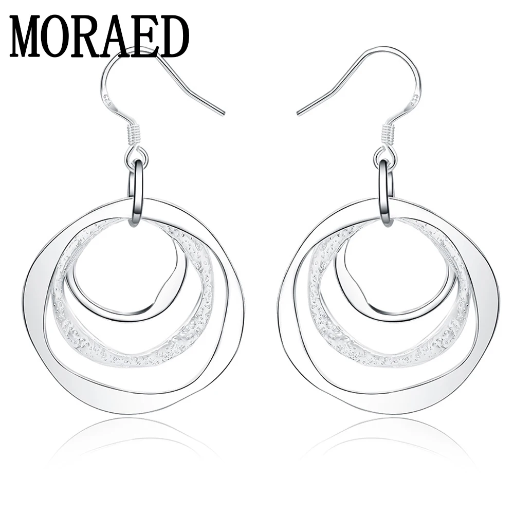

New 925 Sterling Silver Three Circle Drop Earrings For Women Lady Wedding Engagement Party Fashion Jewelry