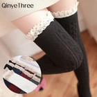 Шикарные высокие кружевные декоративные зимние теплые пикантные чулки до колен для девочек вязаные рождественские подарки с витым узором