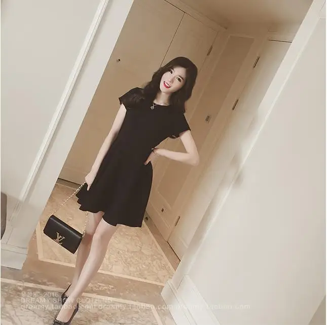 2020 Лето Весна тонкое черное платье трапециевидной формы для женщин плюс размер