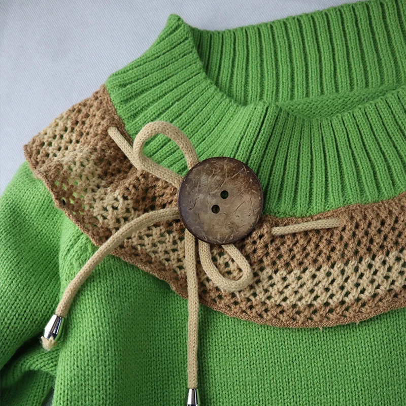 

Knitted Sweater Women Long Sleeve Vintage Top Long Sleeve Ladies Pullover 2020 Autumn Winter Patchwork Casual Sweaters For Women