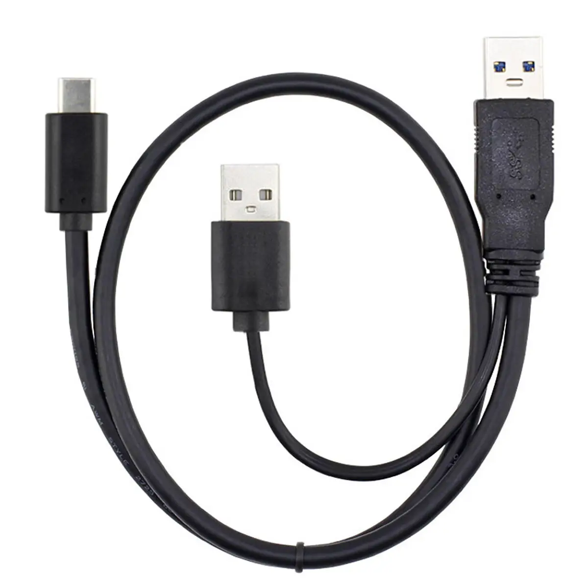 

Кабель CYSM Xiwai USB 3.0 для передачи данных с двумя разъемами USB 2,0 и USB Type-C, кабель Y для ноутбука и жесткого диска, 60 см, черный