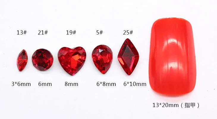 20 шт./упак. красный pointback Обувь с блестящими стразами стекло ногтей Стразы для