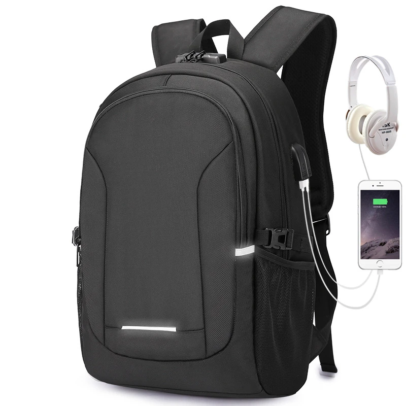 

Large Laptop Backpack Men Women Black College Bag Anti-Theft Password School Bagpack 15.6" USB Backpacks" Reflective Strip