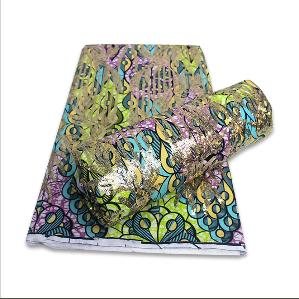 

African sequin emboidery African Fabrics 100% Cotton Batiki Wax Prints Kitenge/Pagnes/Kikwembe Embroidered Sequins YXL-39