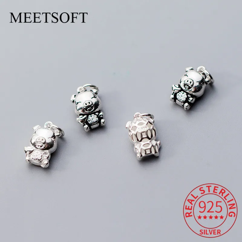

MEETSOFT 100% Silver Bicolor Lovely Lucky Pig Charms For DIY Necklace Decoration Making Finding Handmade Jewelry Accessories