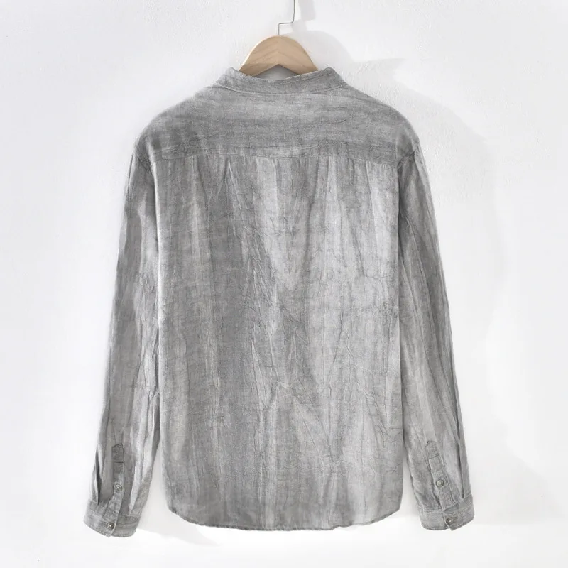 Рубашка мужская воздухопроницаемая винтажная сорочка из 100% льна мягкая дышащая