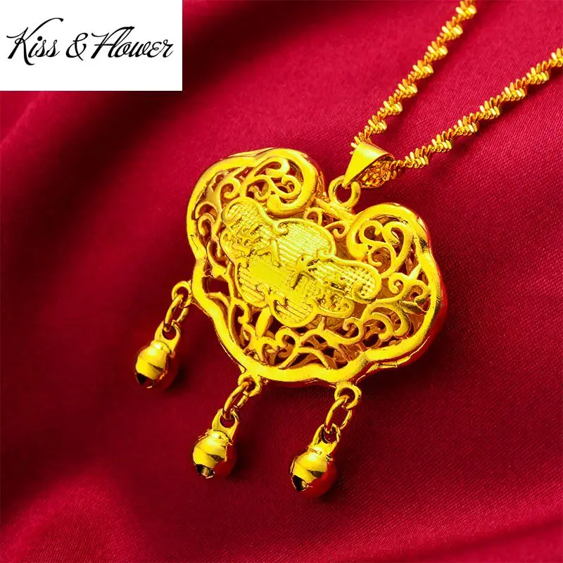 

KISS&FLOWER NK119 Fine Jewelry Wholesale Fashion Child Baby Birthday Wedding Gift Exquisite Lock 24KT Gold Pendant Necklaces