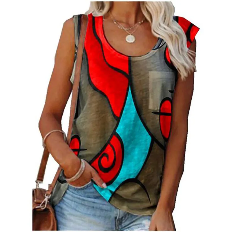 

Vintage T Shirt Tops Women Sleeveless Summer O-neck T-Shirts Casual Graphic Plus Size Elegant Pullover Tank Tops Breathable Tops