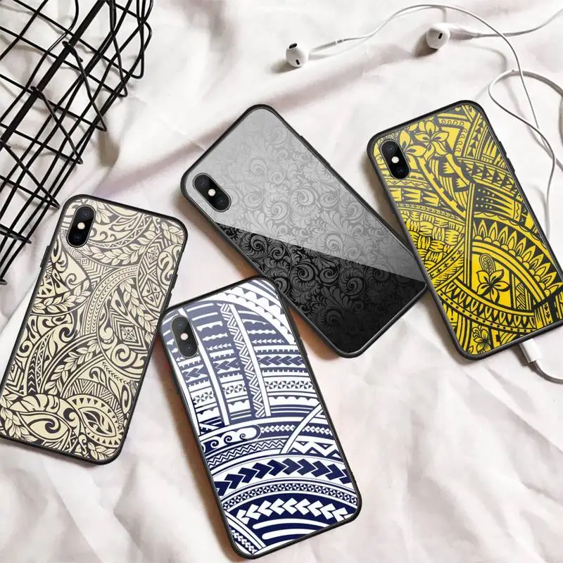 

Maori Tribal Samoan Polynesian Phone Case Tempered glass For iphone 6 7 8 plus X XS XR 11 12 13 PRO MAX mini