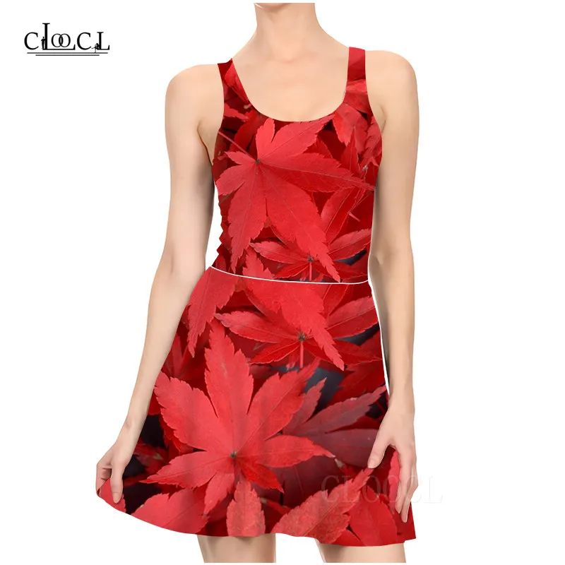Винтажное приталенное платье с красными пеньковыми листьями для женщин и