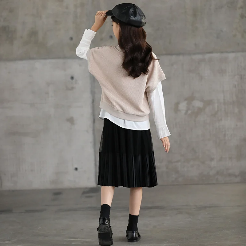 

New Plaid Three Piece Cotton Spring Summer Teens Children Clothes Baby Girls Suit Sweatshirts + Dress Kids Toddler Outwear 2021