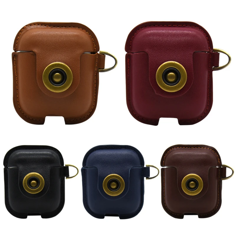 Футляр для наушников кожаный чехол модный защитный с карабином Iphone Apple