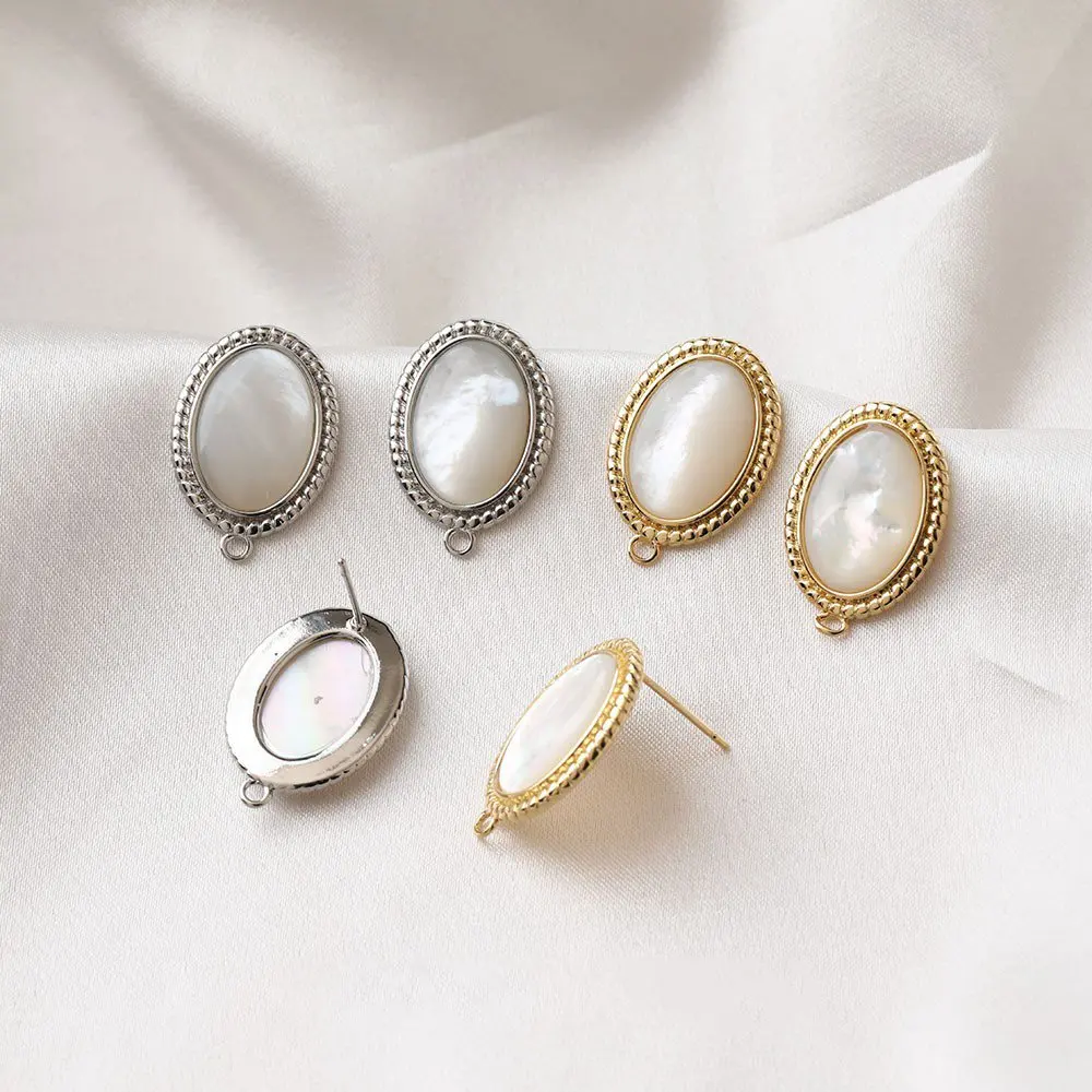 

2PCS 14k Gold Plated Oval Natural Shell Earrings Connectors 925silver Needle DIY Jewelry Findings Supplies Hand Made Accessories