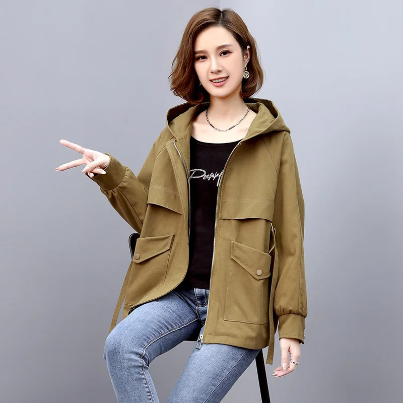 

Короткое пальто для женщин, Новинка весна-осень 2021, женская одежда, модная повседневная женская ветровка с капюшоном