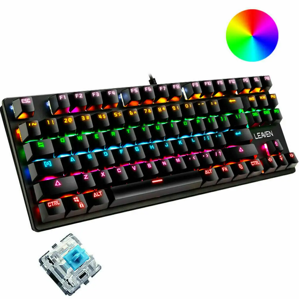 

Gaming Mechanical Keyboard 87 Keys Wired USB Game Keyboards RGB Mix Backlit Blue Switch teclado mecánico For Laptop PC Mouse