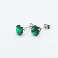 brief aaa zircon stud earrings round green crystal jewelry with 316 l stainless steel anti allergy