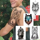 Татуировка Временная водостойкая Black Wolf, Реалистичная руки и ноги тату для мужчин и женщин с геометрическим воем, Койот, лес, боди-арт
