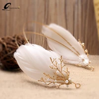 white feather tiara headband wedding hair accessories for girl women crowns and tiaras korona branches hair ornaments