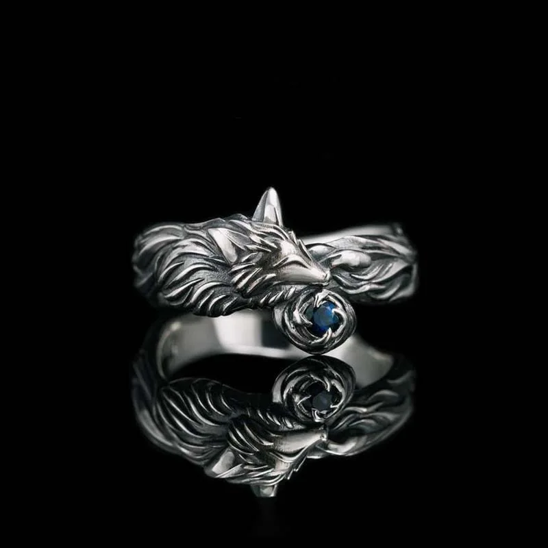 

Simple and Creative Retro Fox Ring Inlaid Blue Zircon Ring for Men and Women Couple Rings Jewelry