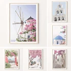 Печать в Санторини, Греция  Цветы  Современные фрески  Мгновенные загрузки  Греческая архитектура  Терракотовые воины