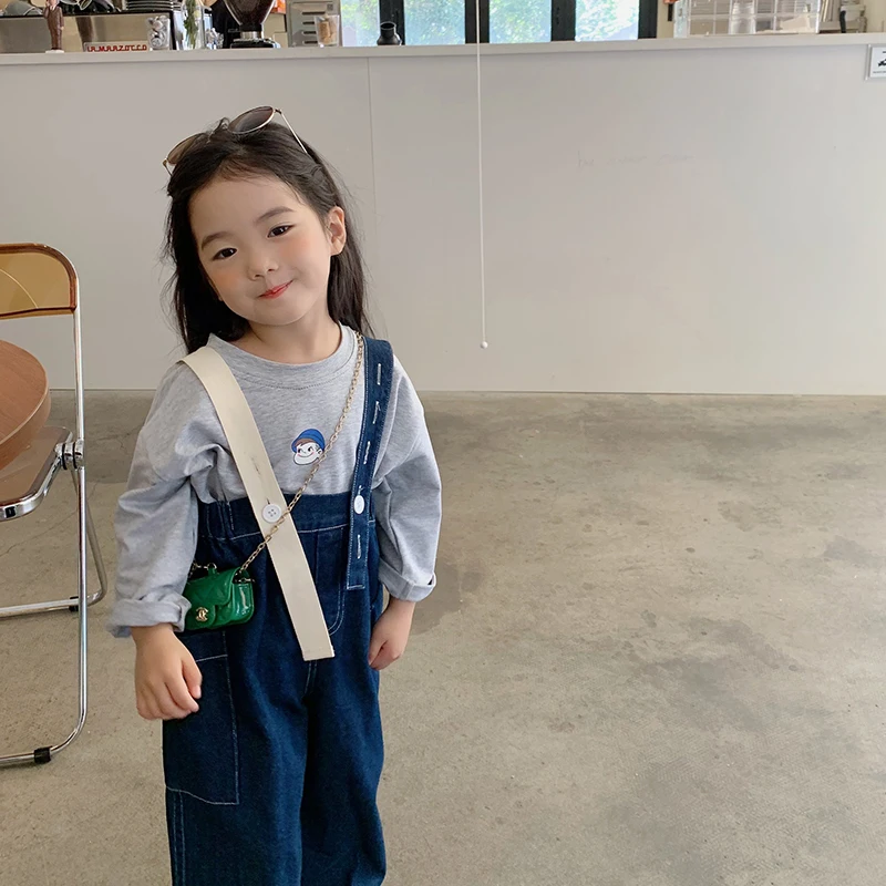 

MILA CHOU 2021 Autumn Boy Girls Long-sleeve Cotton Grey T-shirt Tee Baby Kids Cartoon O-neck Pullover T-shirt For Children 2-8Y