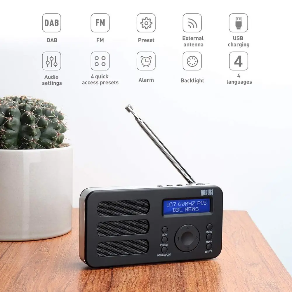 Портативное цифровое радио August MB225 DAB/DAB +/FM RDS функция двойная сигнализация