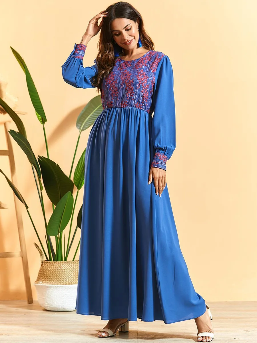 Ramadan Turkey Muslim Abaya Women Hijab Dress Lace Blue Eid Moroccan Kaftan Djellaba Jilbab Vestidos Islamic Clothing Musulman |