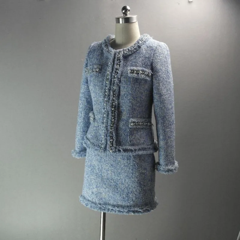 Женский твидовый комплект из двух предметов элегантный офисный пиджак с