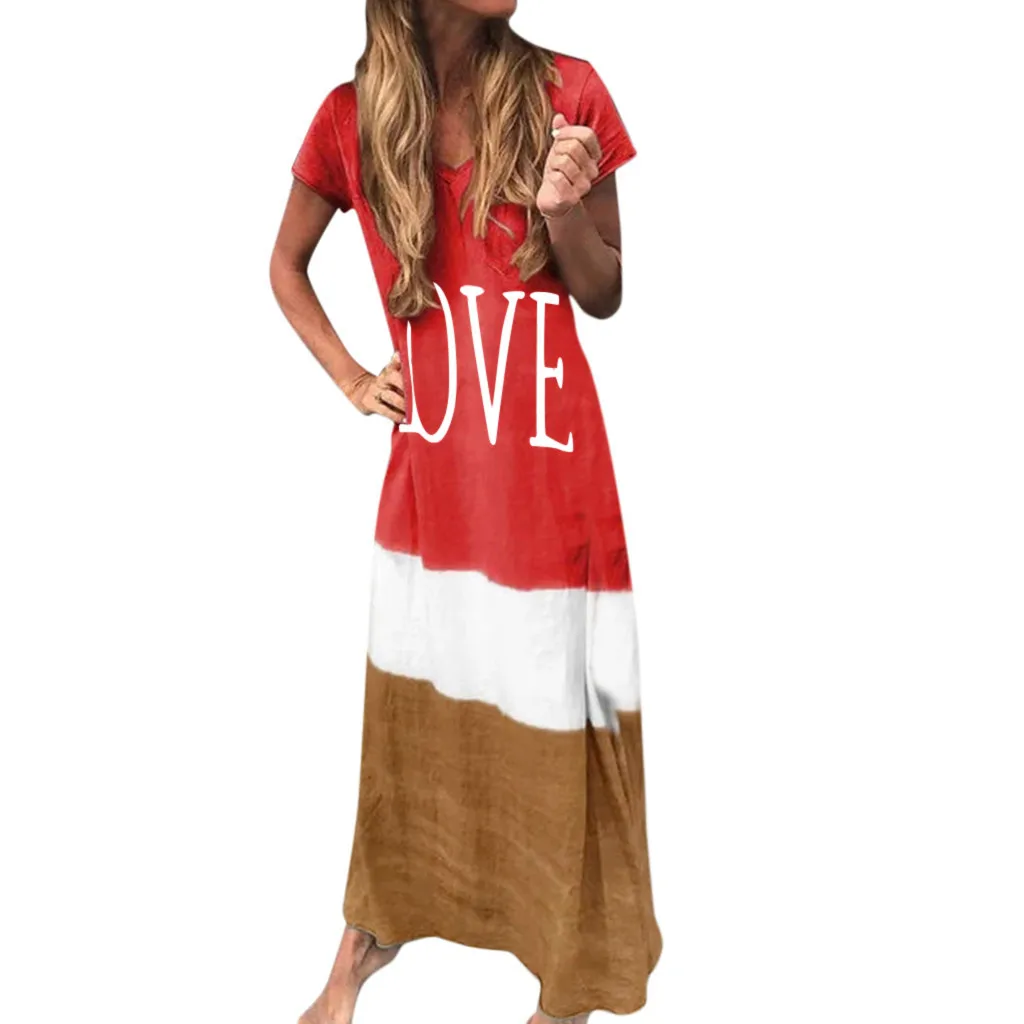

Women Plus Size Daily Tie-dyed Color Block Loose V Neck Short Sleeve Maxi Dress Summer Dress Robe Femme 2021