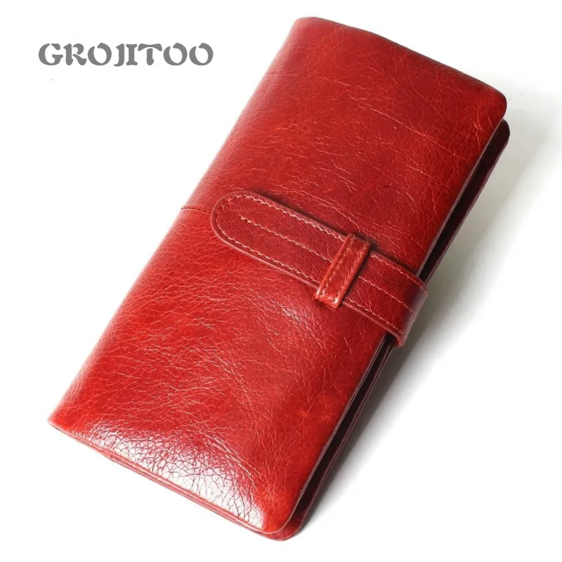 

GROJITOO масло воск из натуральной кожи для женщин кошелек длинный кожаный женский кошелек Мульти-функциональные Анти-кражи женские сумки из н...