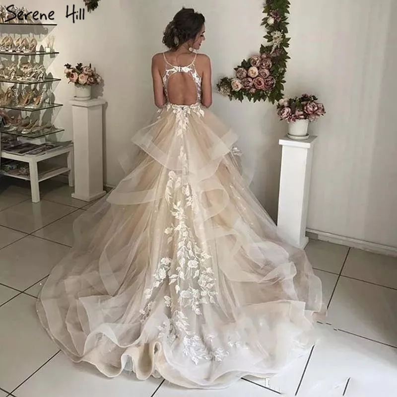 2021 шампанское Глубокий V сексуальные вечерние платья без рукавов ручной работы