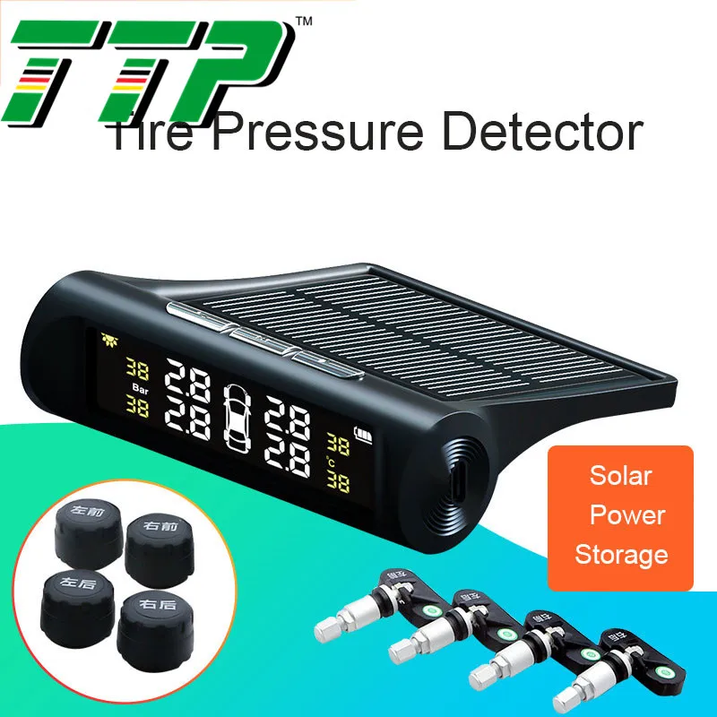 

Solar Universal TPMS Tire Pressure Monitoring System 4 Wheel Internal External Wireless Car Tire Built-in Sensor