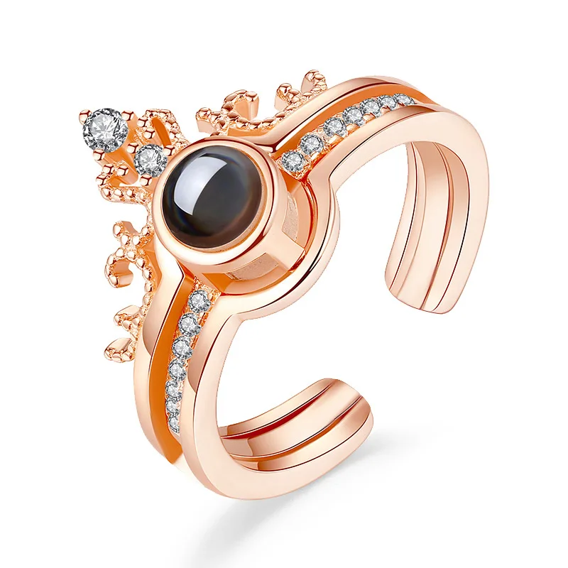 

Luxury Female Bridal 100 Languages I Love You Projection Rings Separable Crown Romantic Love Memory Wedding Gift Jewelry