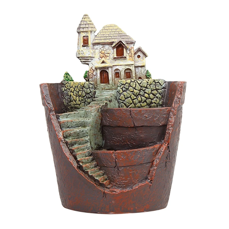 

Mini House Figurines Resin Flower Pot For Herb Cacti Succulent Plants Planter Home Garden Micro- Landscape Decor Crafts