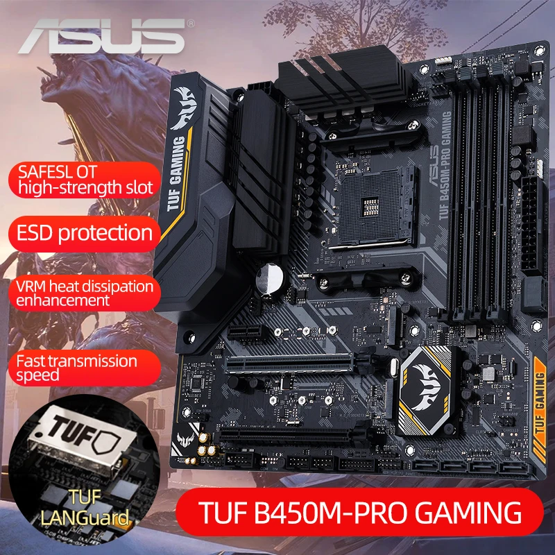 Оригинальная игровая Материнская плата ASUS TUF B450M PRO материнская 128 ГБ AM4 DDR4