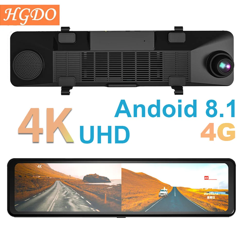 HGDO 12 "с разрешением 4K Видеорегистраторы для автомобилей Android 8 1 Dash Cam 4G Мобильный