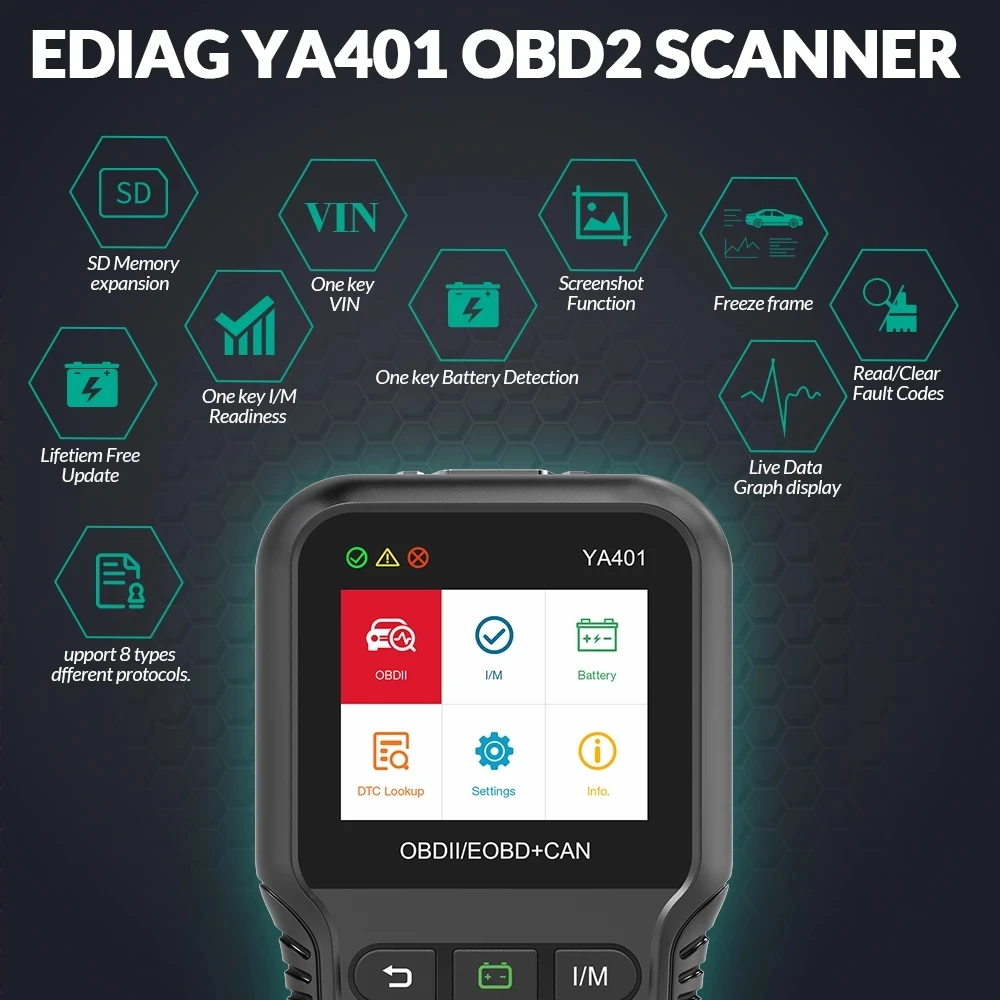 Ediag YA401 obdii code reader Scanner Free update Full OBD2 Functions battery check PK KW850 CR3008 Auto diagnostic tool | Автомобили и