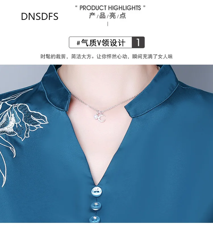 

Three Quarter Sleeve Shirt Women's Silk Satin Blouse Fashion Korean Plus Size Clothing Spring Loose Chiffon Shirts Blusas Mujer