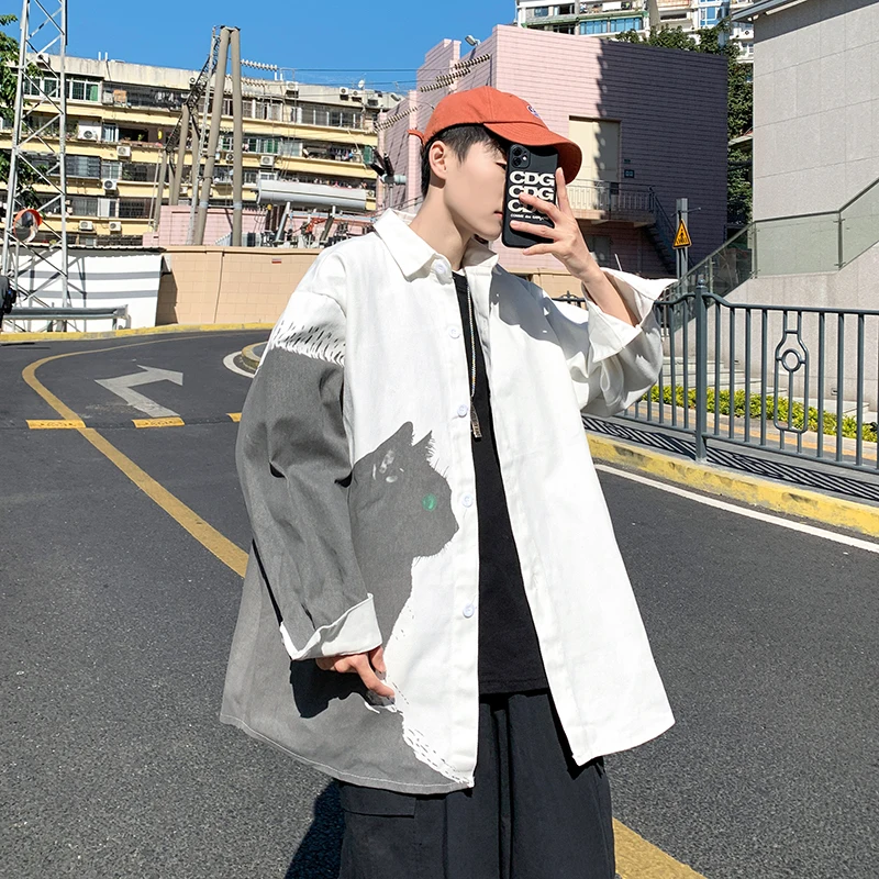 

wind inS spring tide comfortable leisure new handsome coat web celebrity cat men long sleeve shirt