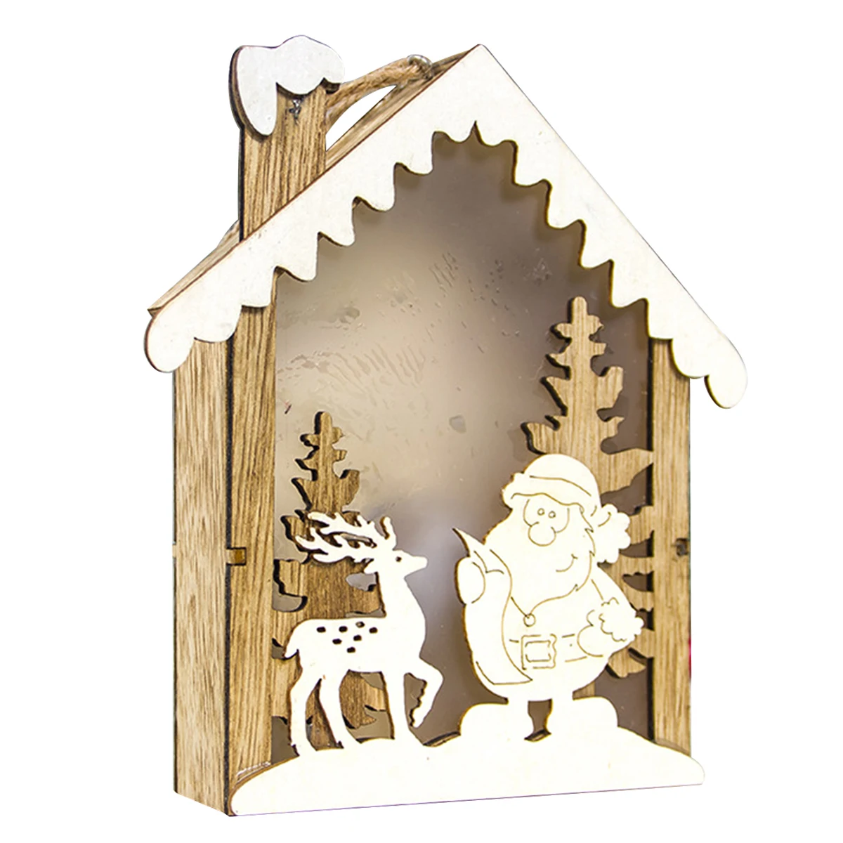 

Wooden Christmas Cabin Decoration Xmas Hanging Ornament With LED Light Hanging Ornament Drop Pendant Decora For Home