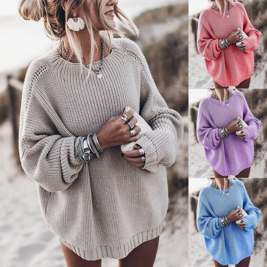Fashion sweater women O-neck Long Sleeve Solid Autumn Winter Knitted pullover Sweater Tops female clothes pull femme#guahao | Женская