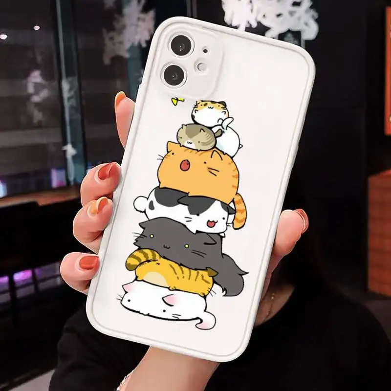 

Cute cartoon cat Phone Cases Matte Transparent for iPhone 7 8 11 12 s mini pro X XS XR MAX Plus cover funda