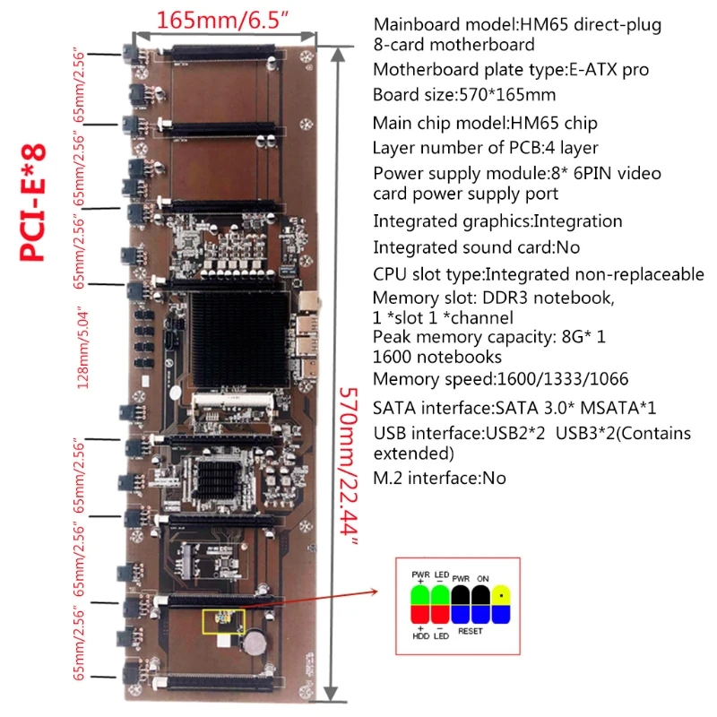 

HM65 Direct Insertion Eight Card Slot BTC Solid State Multi Card Mining Board Motherboard