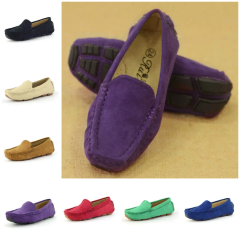 Кроссовки детские из нубука на плоской подошве разноцветные размера плюс |