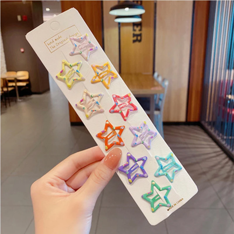 

10Pcs/Set Baby Children Cute Colors Star Ornament Hair Clips Women Girls Sweet Barrettes Hairpins Kids Hair Accessories
