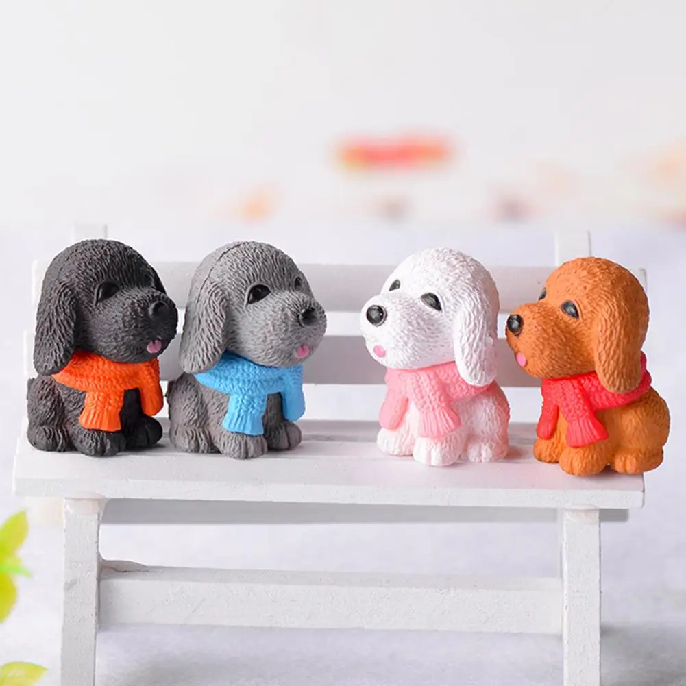 1/4Pcs Cute Scarf Dog Cartoon Puppy Miniature DIY Accessories Doll Model Landscape Furnishing Garden Home Decor | Дом и сад