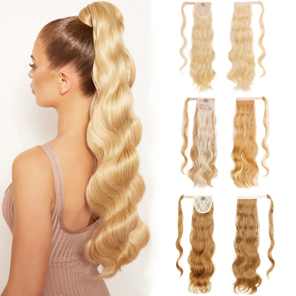 

Synthetic Long Hollywood Wave Ponytail Extension Wrap Around Clip in Ponytail For Women Black Blonde Chemical fiber hair